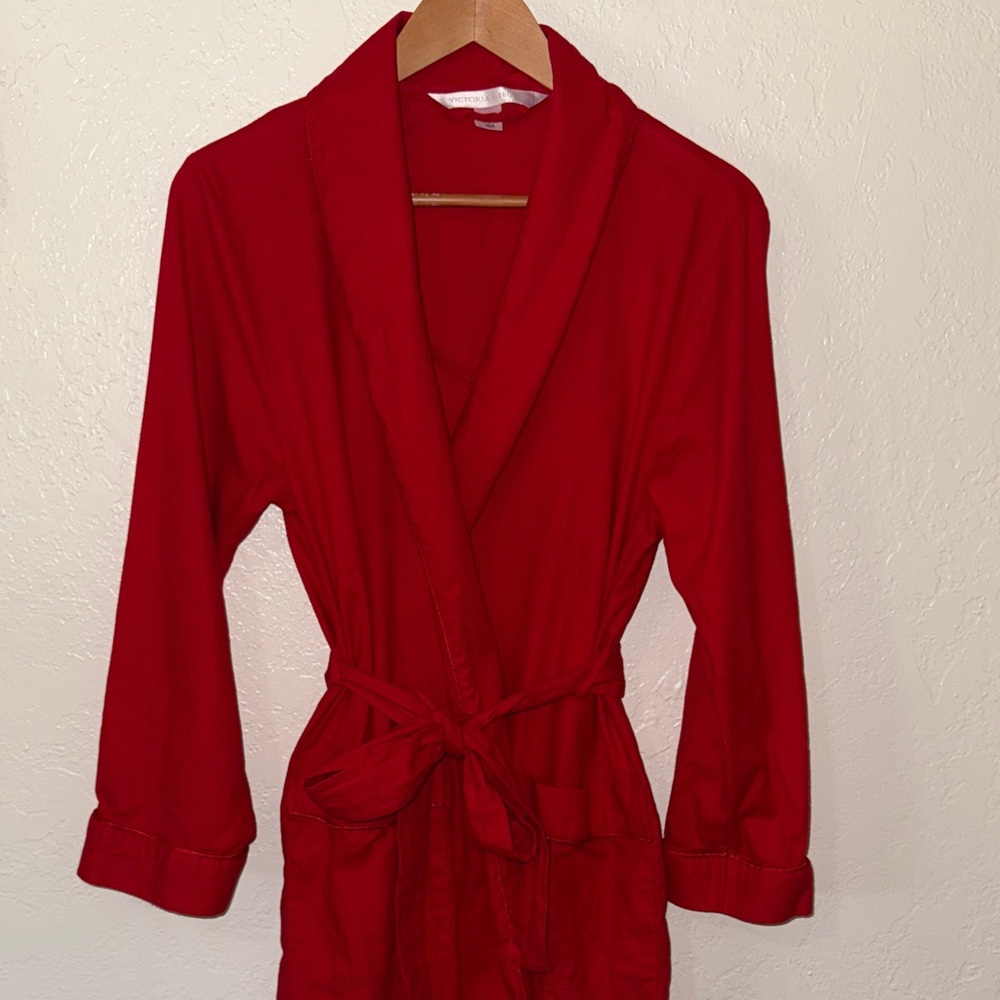 Vintage Y2K Victorias Secret Robe Maxi Red Flannel Cotton Belted Pockets XS